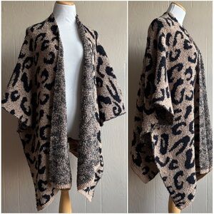 Boho Leopard Print Open Front Poncho Shawl Wrap